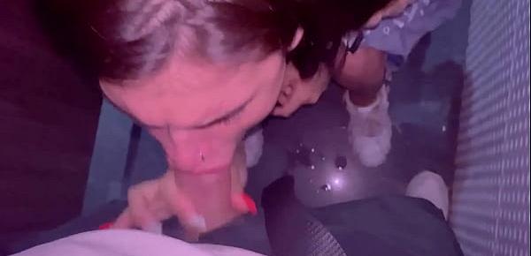  Risky blowjob to a stranger in a nightclub toilet and cum play